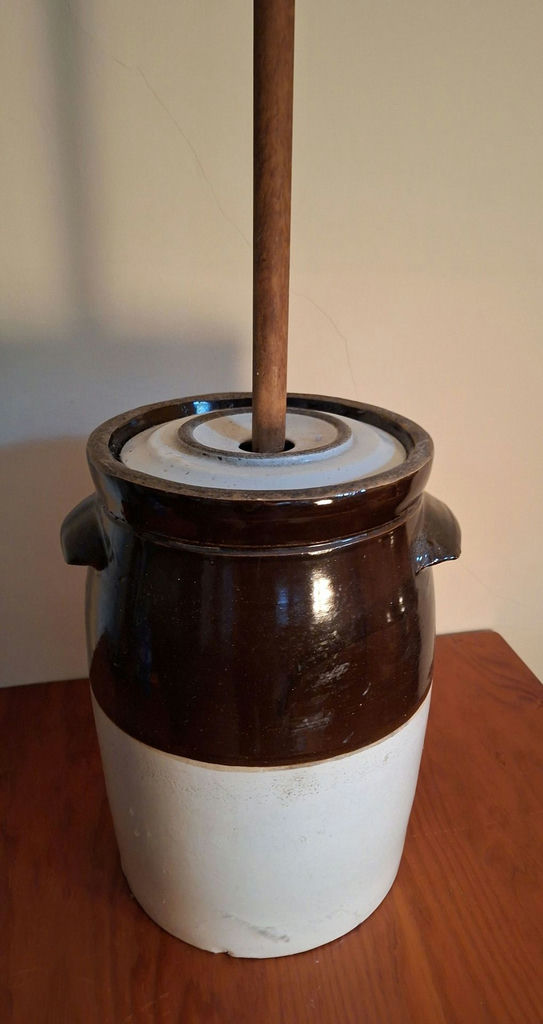 Vintage Antique Stoneware Butter Churn Crock with Dasher - image 2 of 7