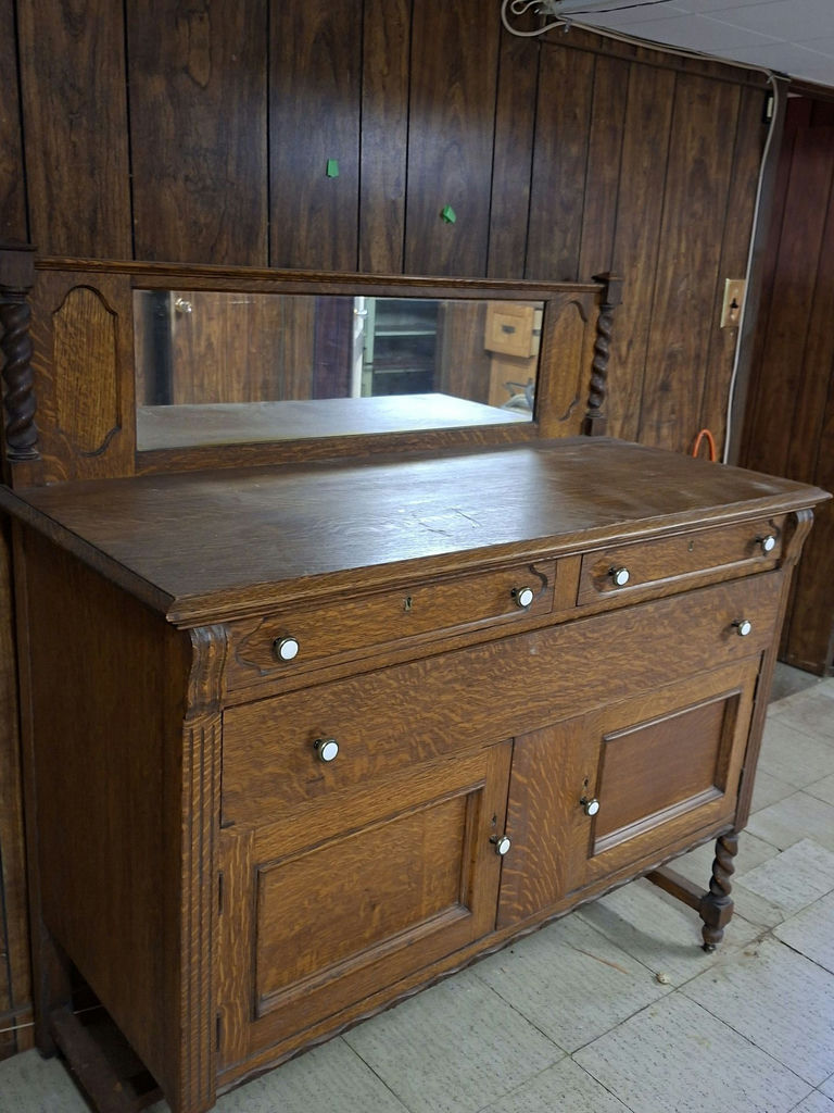 Antique Oak Sideboard Buffet with Mirror - image 3 of 9