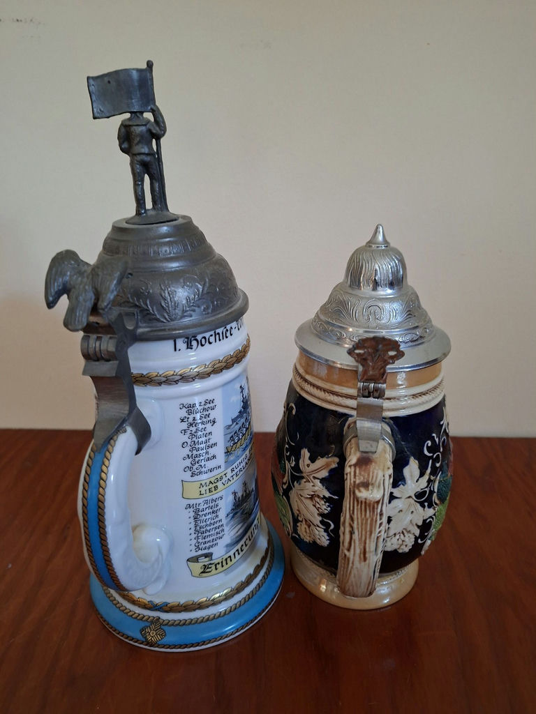 Two German Ceramic Beer Steins with Pewter Lids - image 4 of 8