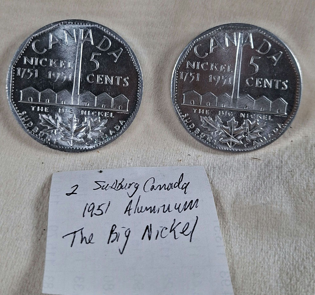 Two 1951 Canada Big Nickel 5 Cents Souvenir Coins - image 1 of 4