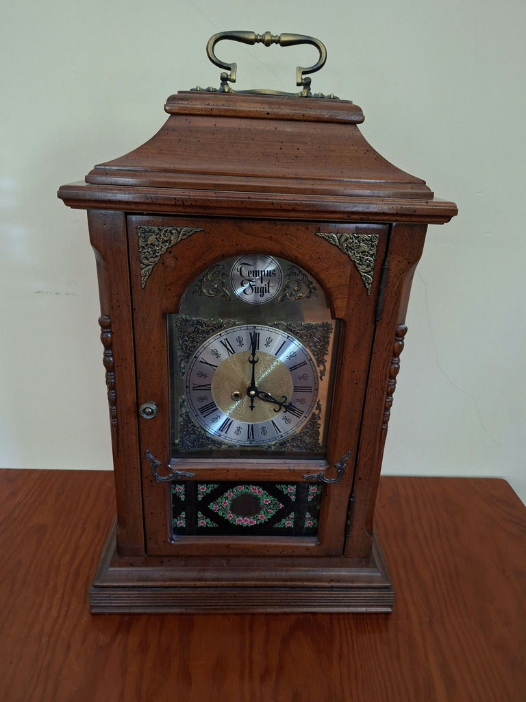 Tempus Fugit Wooden Mantel Clock, Handcrafted, Stunning! - image 1 of 9