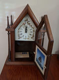 Vintage Wooden Mantel Clock with Ship Illustration - thumbnail 2 of 8