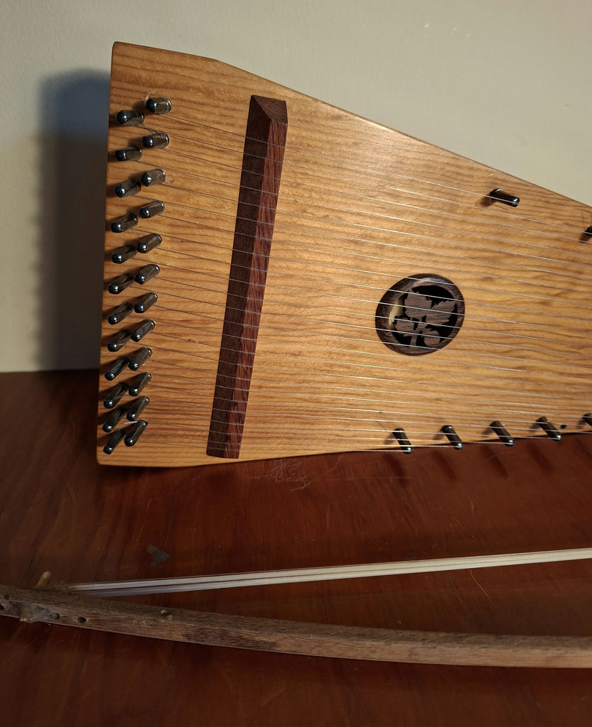 Gorgeous Craftsmanship, Wooden Bowed Psaltery String Instrument with Bow - image 2 of 7