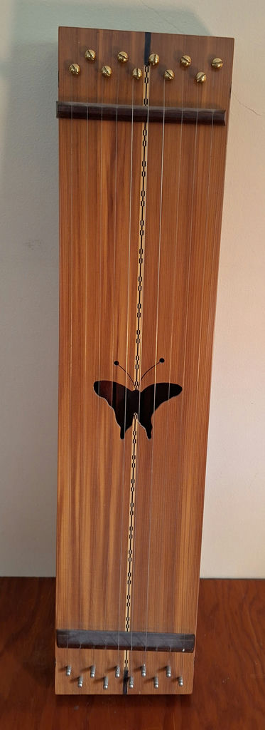 Handmade Carved And Inlayed Wooden Stringed Instrument with Butterfly Cutout, And Inlayed Designs,  STUNNING - image 1 of 7