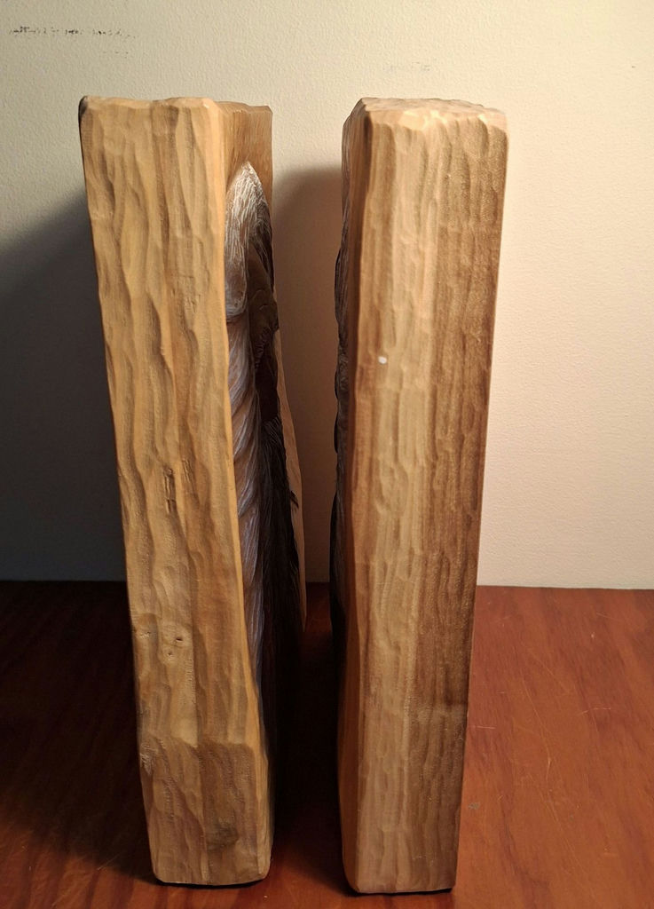 Pair of Hand-Carved Wooden Face Plaques by Jerry Kowalski, SIGNED - image 4 of 5