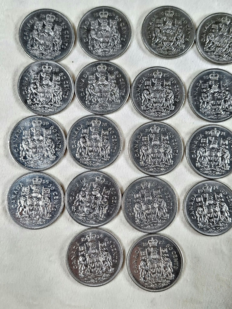Lot Of 18 CANADIAN 50 CENT PCS, MIXED DATES ($9 Face Value) - image 5 of 6