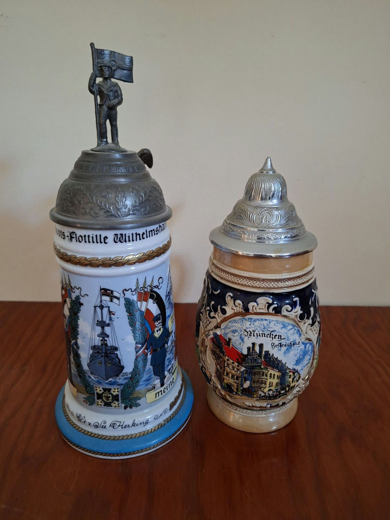 Two German Ceramic Beer Steins with Pewter Lids - image 2 of 8