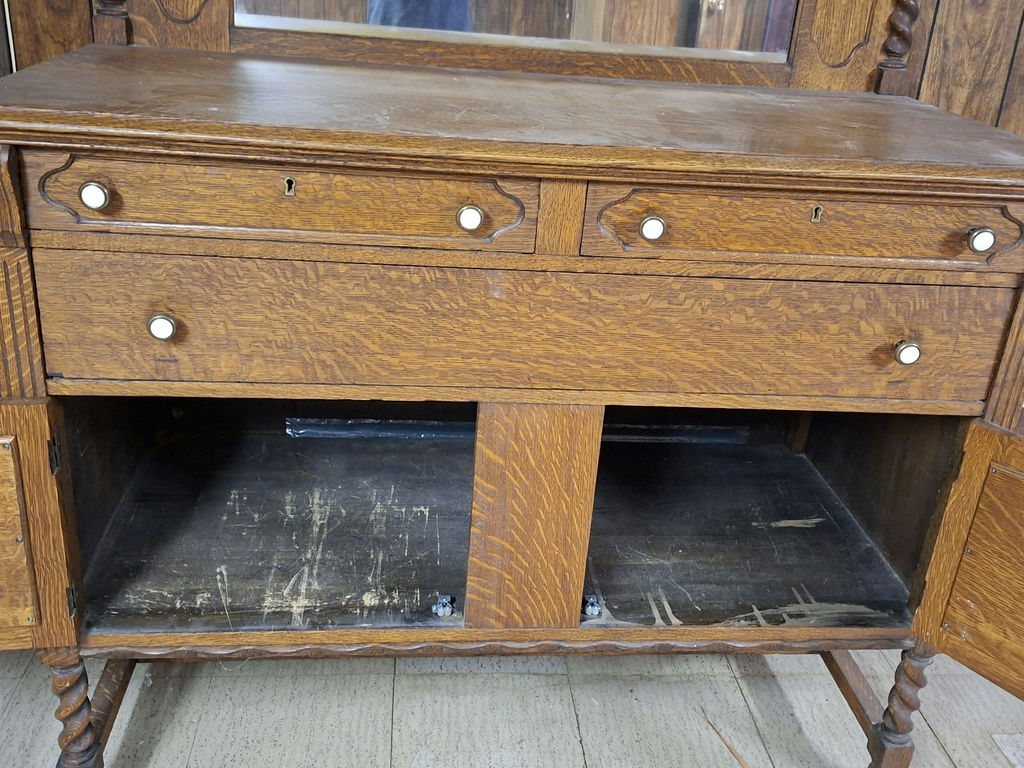 Antique Oak Sideboard Buffet with Mirror - image 6 of 9