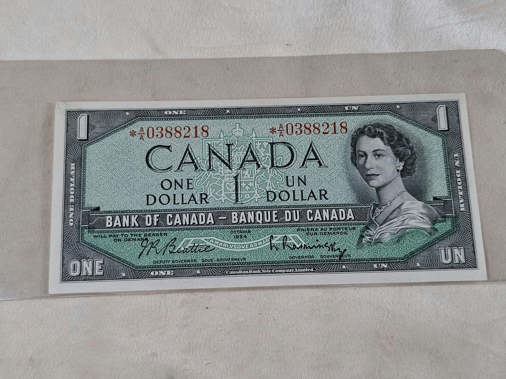 Canadian 1954 One Dollar Banknote STAR NOTE, UNC - image 1 of 4