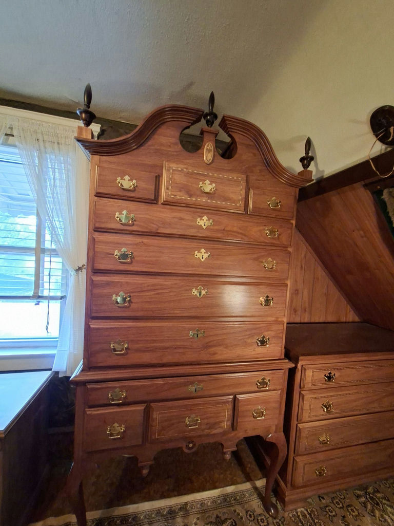 Stunning Solid Wood With Inlay, Handmade Armoire, Nightstand, Bookcase And Dresser, Absolutely Gorgeous And In Great Condition - image 2 of 14