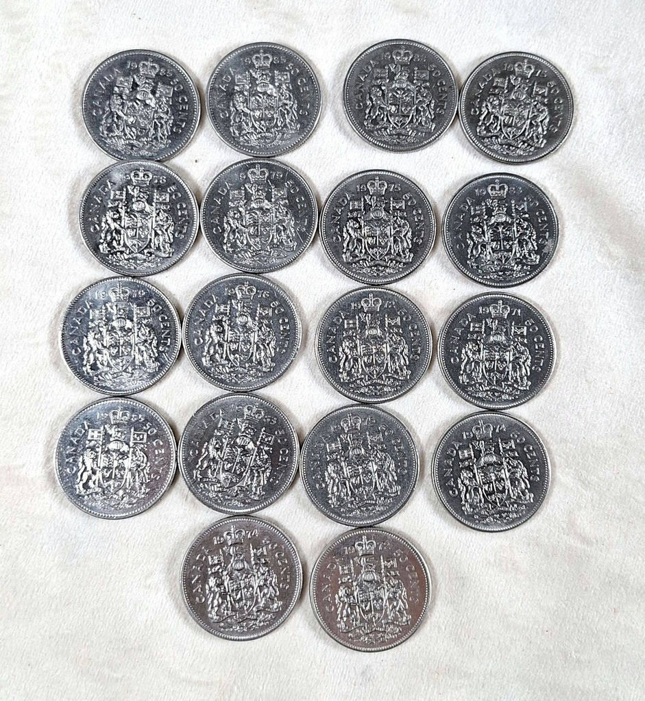 Lot Of 18 CANADIAN 50 CENT PCS, MIXED DATES ($9 Face Value) - image 2 of 6