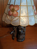 Table Lamp with Floral Shade and Carved Wooden Base - thumbnail 3 of 5
