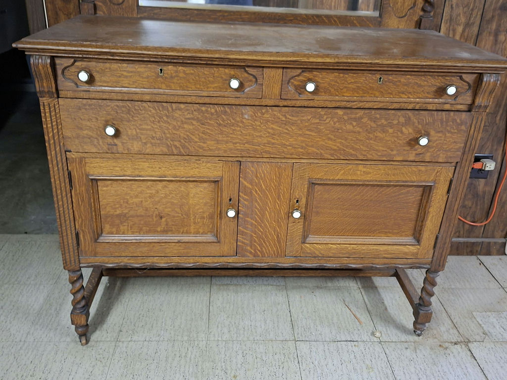 Antique Oak Sideboard Buffet with Mirror - image 2 of 9