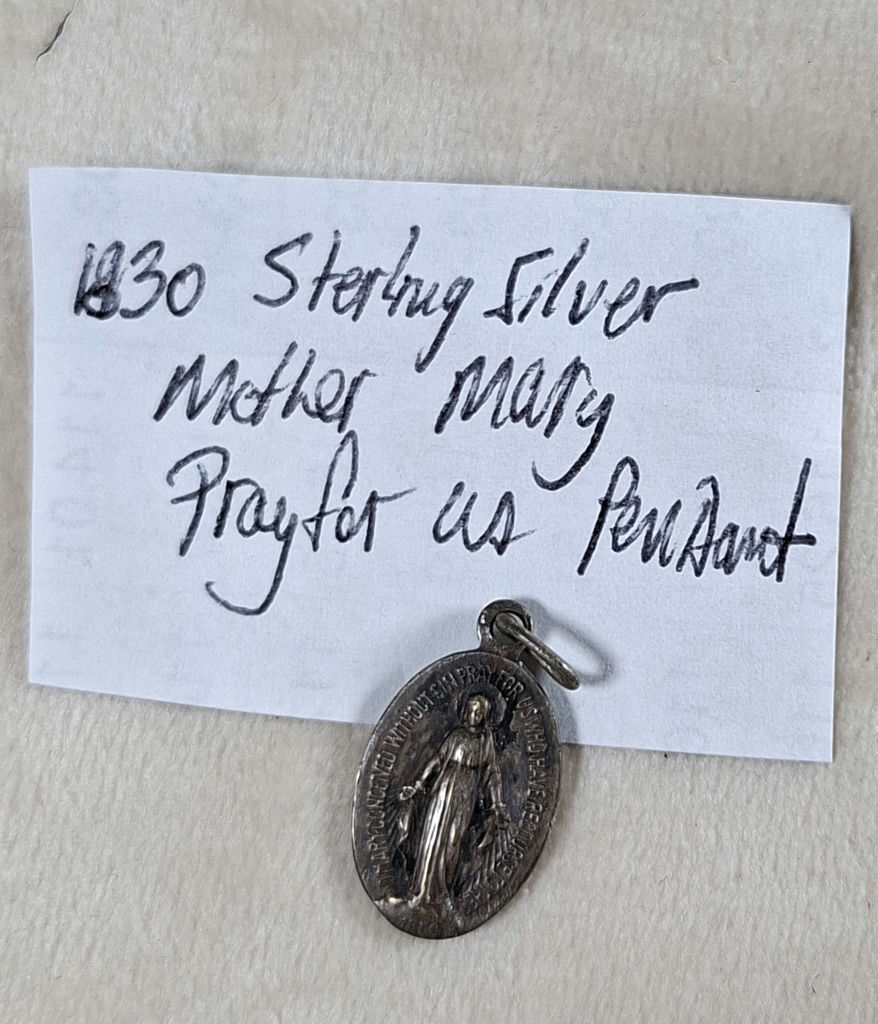 1830 Sterling Silver Mother Mary Pray For Us Miraculous Medal Pendant - image 1 of 6