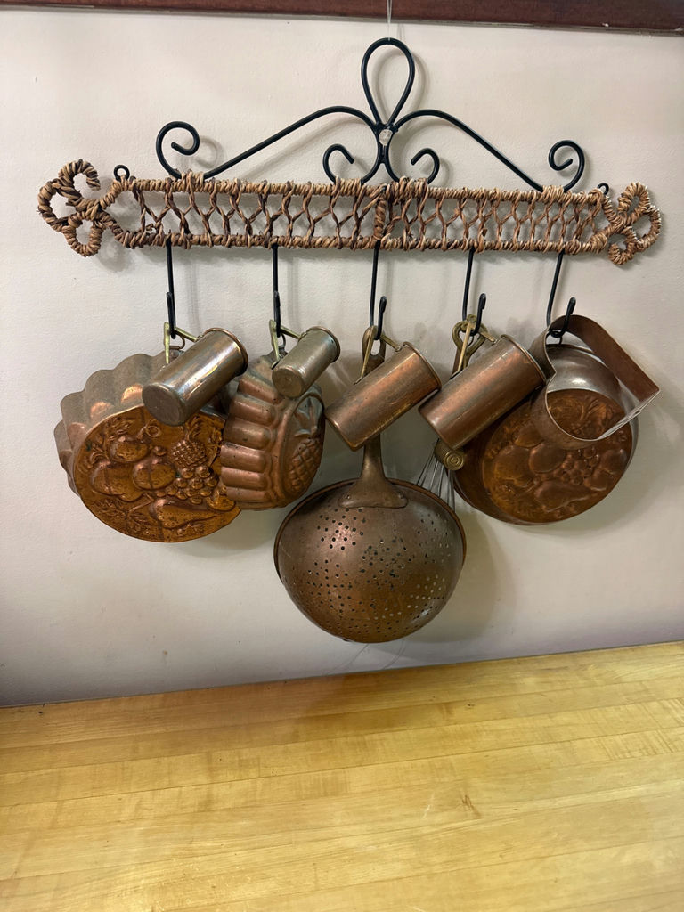 Copper Kitchenware on a Braided Rope Rack - image 1 of 2