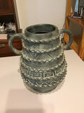 Two-handled ceramic vase with geometric relief patterns - thumbnail 1 of 2