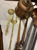 Antique copper kettle with brass utensils and vintage kitchen tools - thumbnail 5 of 6