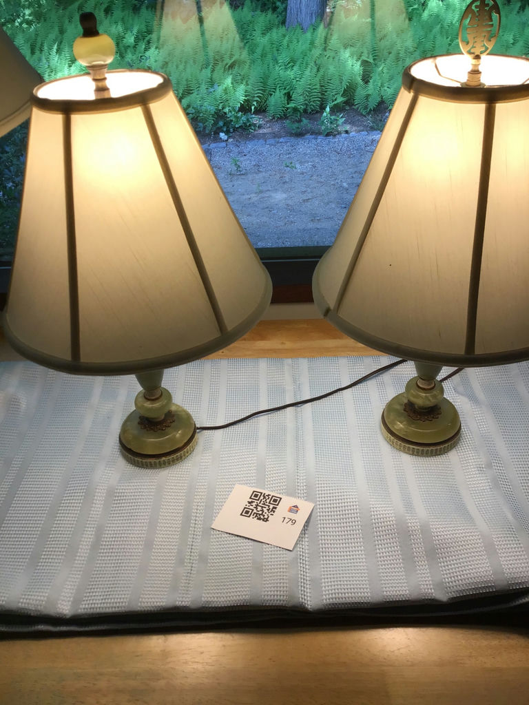Pair of green marble-style table lamps - image 1 of 3