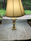 Table lamp with carved pedestal base and beige lampshade - thumbnail 2 of 3