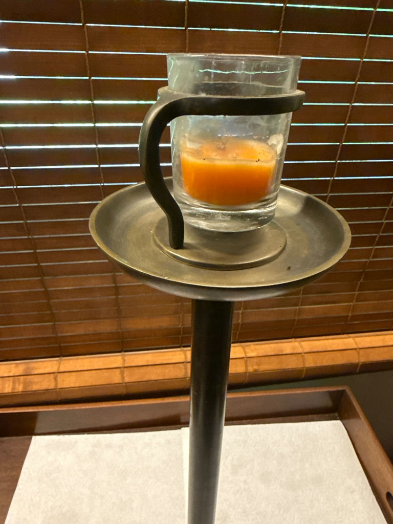 Tall metal candle holder with glass hurricane - image 3 of 3