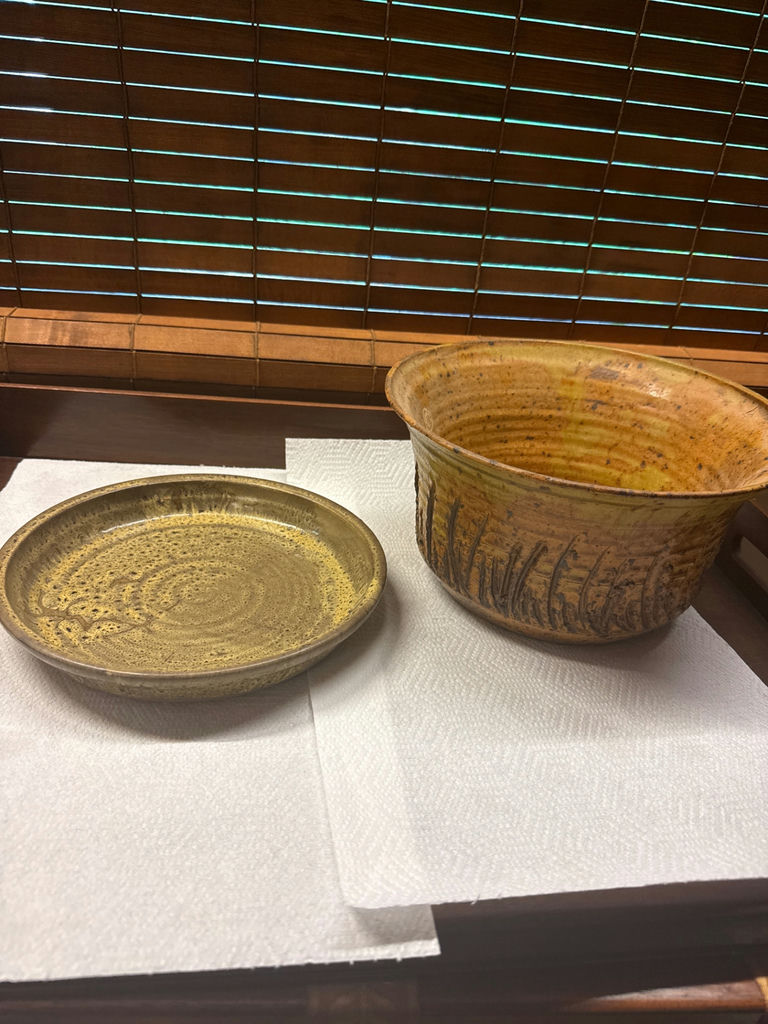 Glazed ceramic bowl and pottery pot - image 1 of 3