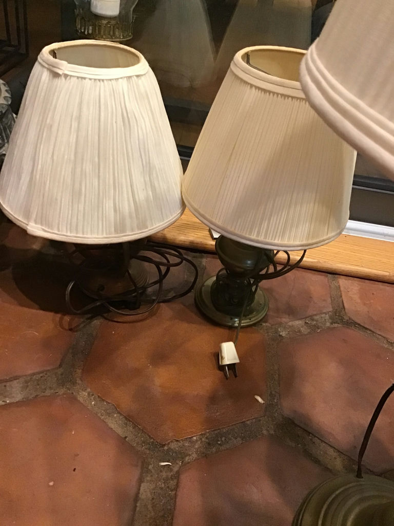Brass table lamps with pleated fabric shades - image 3 of 3
