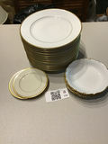 White porcelain dinnerware set with gold trim (plates and bowls) - thumbnail 1 of 3