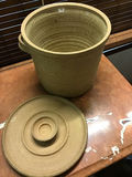 Tan stoneware crock with lid - thumbnail 2 of 2