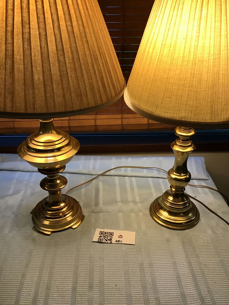 Pair of brass table lamps with pleated shades - image 1 of 4