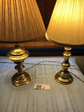 Pair of brass table lamps with pleated shades - thumbnail 1 of 4