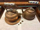 Pair of copper kettles with ceramic-handled lids - thumbnail 1 of 4
