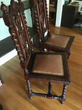 4 Ornate carved wooden dining chairs with leather seats $500minimum bid - thumbnail 2 of 3