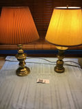 2 brass table lamps with pleated shades - thumbnail 1 of 3