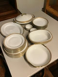 White Limoges porcelain dinnerware set with gold trim and serving pieces - thumbnail 2 of 3