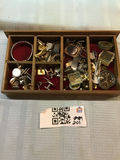 Assorted cufflinks, watches, and jewelry in a wooden organizer - thumbnail 1 of 2