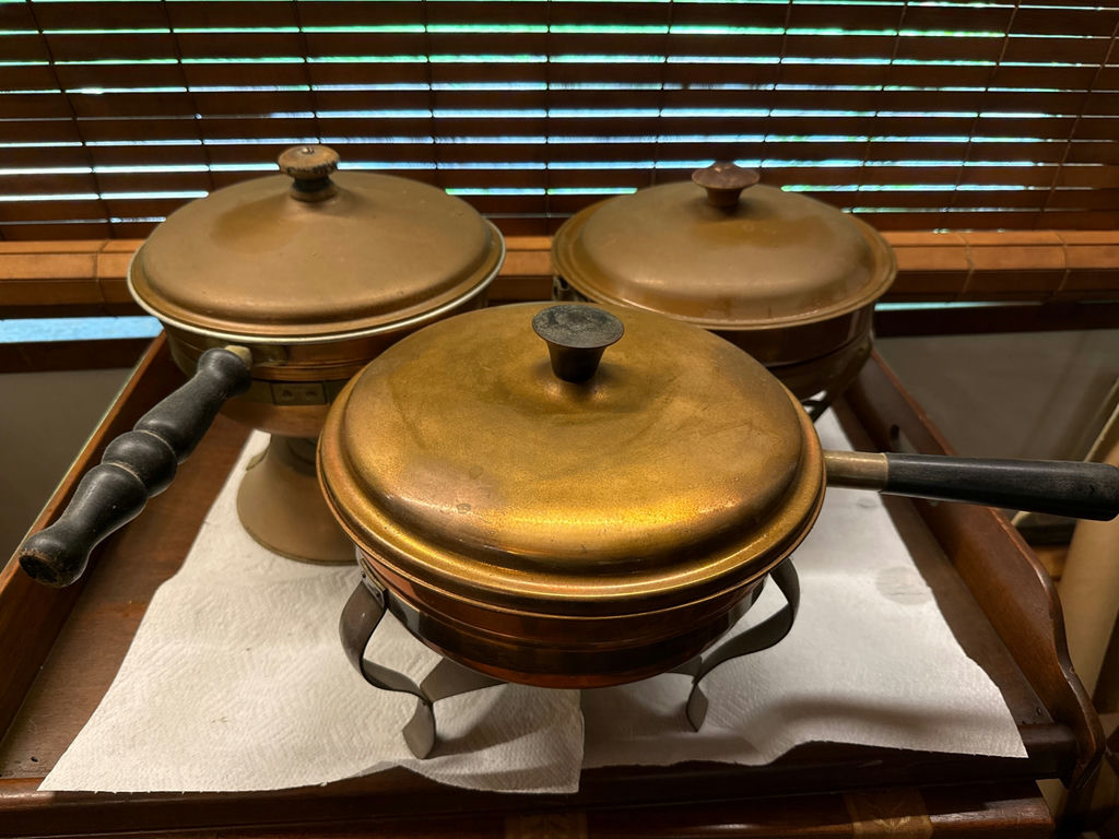 Set of vintage copper-bottom cookware with lids - image 2 of 5