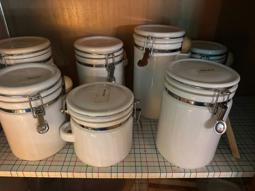 White ceramic canisters with clamp lids - image 2 of 2