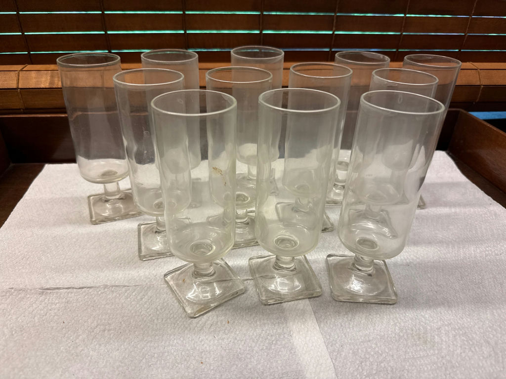 Set of clear glass stemware with square bases - image 1 of 2