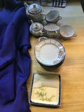 Blue Silk Traditional Coat with Red Panel Embroidery and Chinese Porcelain Tea Set - thumbnail 6 of 6