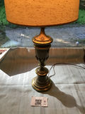 Vintage brass table lamp with amber drum shade - thumbnail 1 of 3