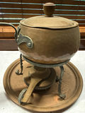 Hammered copper kettle with lid on vintage warming stand - thumbnail 2 of 5