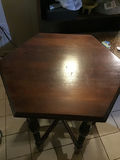 Wooden table with turned legs and 6 sided top. - thumbnail 1 of 3