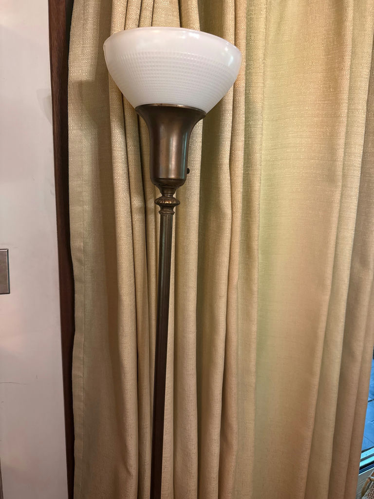 Bronze torchiere floor lamp with frosted glass shade - image 1 of 4