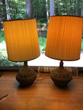 Pair of ceramic textured lamps with yellow shades - thumbnail 2 of 4