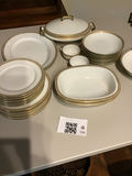 White Limoges porcelain dinnerware set with gold trim and serving pieces - thumbnail 1 of 3