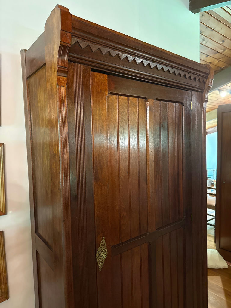 Antique wooden armoire with dishware storage - image 3 of 5