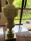 Marble Table Lamp with Carved Floral Band and Fabric Shade - thumbnail 2 of 2