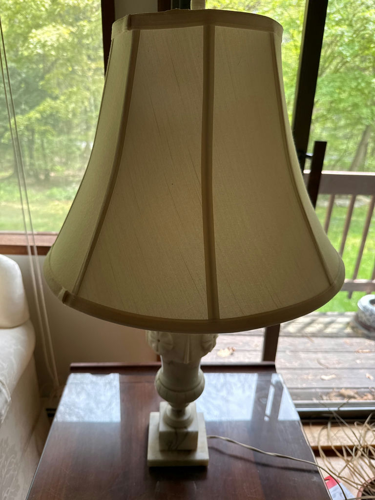 Marble Table Lamp with Carved Floral Band and Fabric Shade - image 1 of 2
