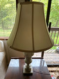 Marble Table Lamp with Carved Floral Band and Fabric Shade - thumbnail 1 of 2