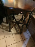 Wooden table with turned legs and 6 sided top. - thumbnail 2 of 3